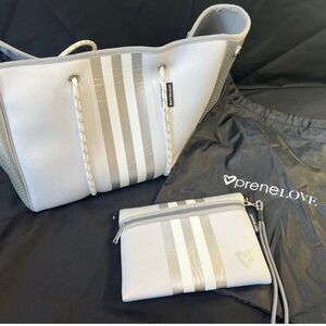 Gray Tote Bag with Textured Finish and Matching Pouch